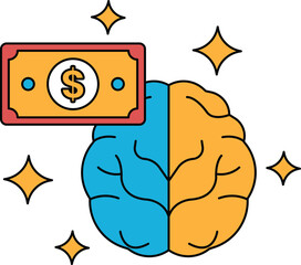 A dollar bill is on top of a brain