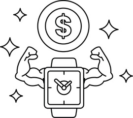 A man with his arms raised and a dollar sign above him