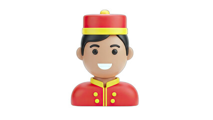 3D Bellhop Smiling on White Background