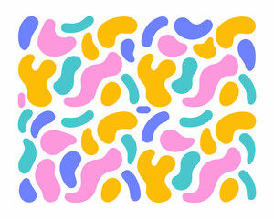 Abstract arrangement of colorful organic shapes in a repeating pattern