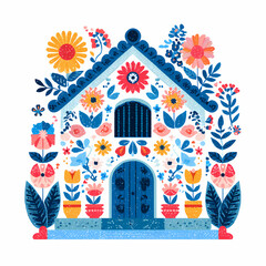 Obraz premium This Folk Floral Clipart Collection features vibrant illustrations inspired by Slavic and Scandinavian folk art