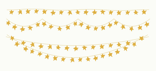 Naklejka na ściany i meble Star garlands, festive lights set. Christmas decorations on strings with starry sparkles, electric horizontal strands, Xmas holiday decor. Flat vector illustration isolated on white background