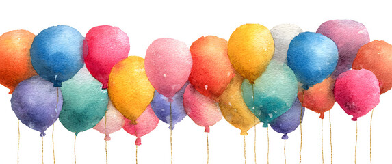 birthday banner. frame hand drawn cartoon watercolor balloons symbols of birthday party. design holiday greeting card and invitation of birthday and holidays background