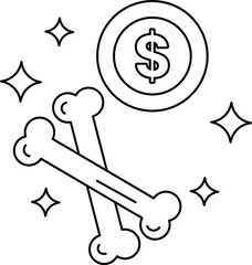 A dollar sign is drawn on a white background with two bones in the foreground