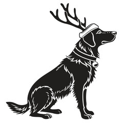 Christmas dog wearing antlers silhouette black