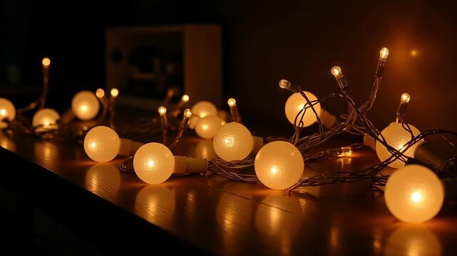 Glowing string lights twinkle in a festive display, perfect for holiday events, parties, and creating a warm, inviting atmosphere
