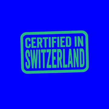 Certified in Switzerland red and green grunge stamps isolated on green and blue chroma key background