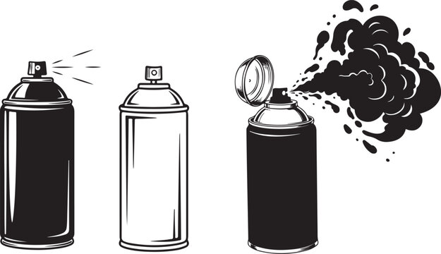 Black Spray paint cans in action, 