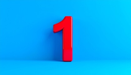 Glossy Red Number 1 on Blue Surface &ndash; Bold Graphic Symbolizing Priority and Ranking