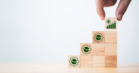 Green productivity concept. Sustainable business improve competitiveness, reduce costs, environmental conservation. Innovative solution for balancing economic growth with environmental protection.