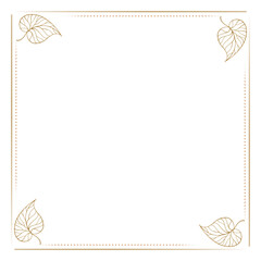 Gold decorative square frame with fall leaves. Elegant botanical border for invitations and modern design