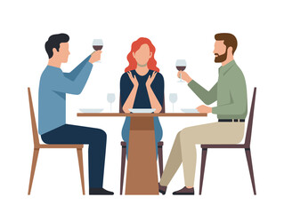 Fototapeta premium Friends Dining Out Together: Toasting Glasses of Red Wine at Restaurant Table.