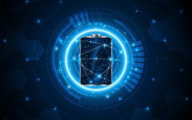 Battery technology concept with power circuit board. The future of fast electric battery charging