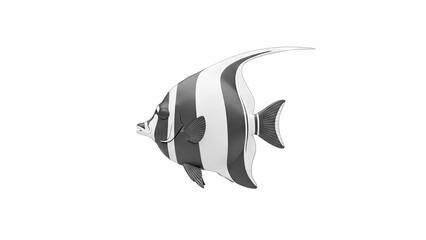 Striped Moorish Idol Fish Isolated on White