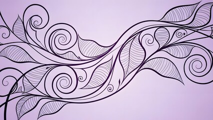 Fototapeta premium Elegant swirling dark purple floral vine design with detailed leaf patterns on a soft lavender background border