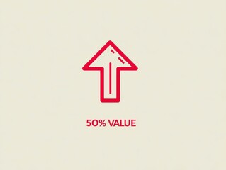 A red outlined arrow pointing upwards with the text "50% VALUE" beneath it against a cream-colored backdrop