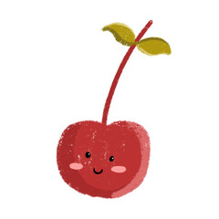 Illustration of a cute cherry in pencil stroke style, element with transparent background