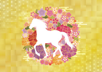 2026　令和八年 和柄　午年シルエット　ゴージャス年賀状