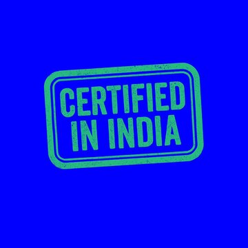 Certified in India red and green grunge stamps animation isolated on green and blue chroma key background