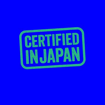 Certified in Japan red and green grunge stamps animation isolated on green and blue chroma key background