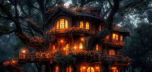 Beautiful fairytale treehouse village
