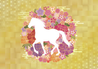 2026　令和八年 和柄　午年シルエット　ゴージャス年賀状