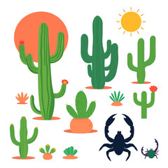 Desert Cacti and Wildlife Illustration