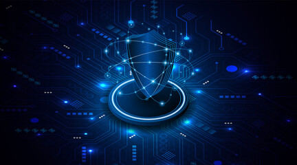 Abstract technology circuit board background with shield symbols concept of data protection and cyber privacy. modern security technology innovation concept background