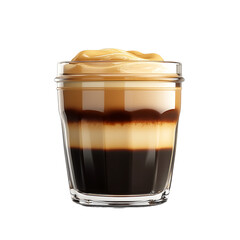 coffee mousse in glass jar, white background