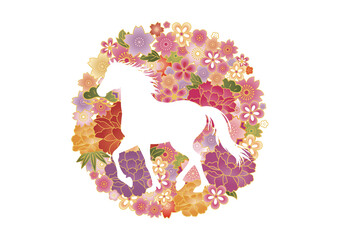 2026　令和八年 和柄　午年シルエット　ゴージャス年賀状