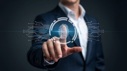 businessman scanning fingerprint biometric technology concept