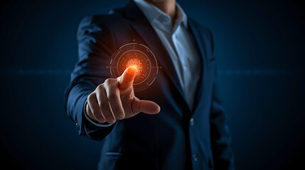 Businessman interacting with virtual interface technology