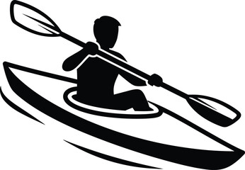 Silhouette of a person kayaking with a paddle on water canoe boat