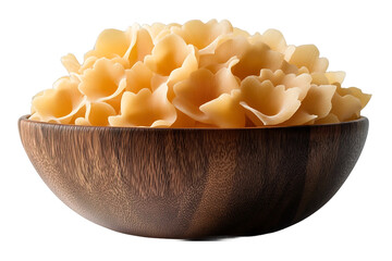 farfalle pasta butter in wooden bowl, white background