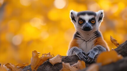 Fototapeta premium Ring-tailed lemur in autumnal sun