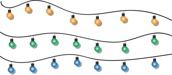 Festive string lights in orange, green, and blue hues, creating a celebratory and vibrant atmosphere