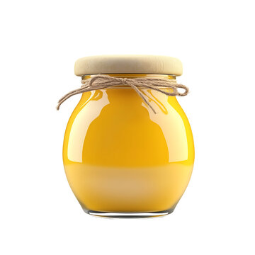 lemon curd in glass jar, white background