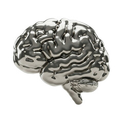 3d silver style brain icon y2k chrome shapes trendy futuristic illustration on Transparent Background PNG Generative AI