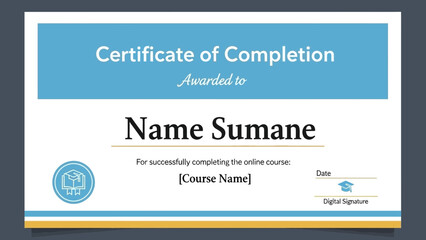 Certificate of Completion for Online Course with Digital Signature and Customizable Name and Date