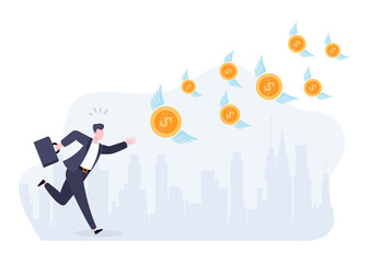 Businessman Trying To Catch Flying Money stock illustration