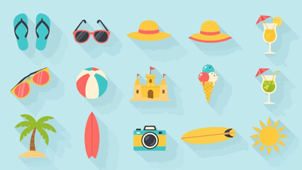 Collection of vibrant summer accessories and beach items for sunny days