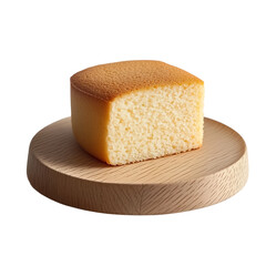 sponge cake on wooden plate, white background