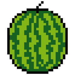 Watermelon with pixel art on a white background.