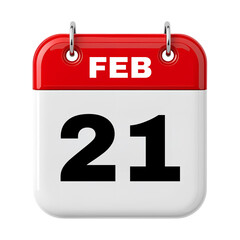 21 February Date Calendar 3D
