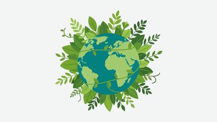 Earth Encircled by Diverse Green Leaves Emphasizing Environmental Harmony and Sustainability