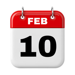 10 February Date Calendar 3D