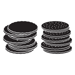 Bundle collection set design two stacks of round cookies or crackers silhouette art design illustration