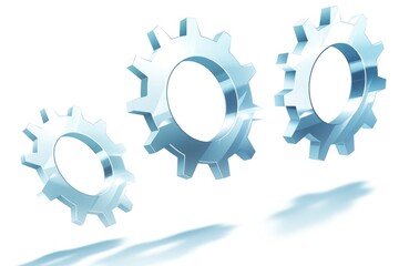 three shiny silver gear icons with 3d rendering effect on white background