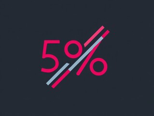 Graphical depiction of the number 5% with angled parallel lines intersecting the percentage symbol against dark grey