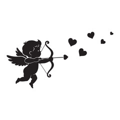 Bundle collection set design cupid silhouette with bow and arrow and hearts silhouette art design illustration